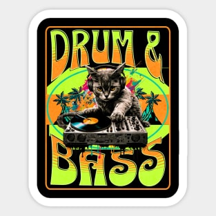 DRUM AND BASS  - Psychedelic Cat Dj (lime/orange) Sticker